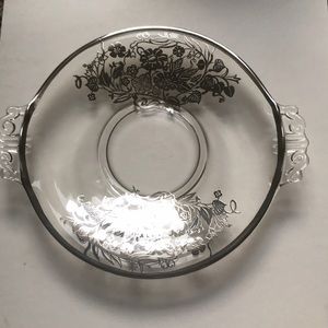 Vintage clear glass dish with silver overlay
